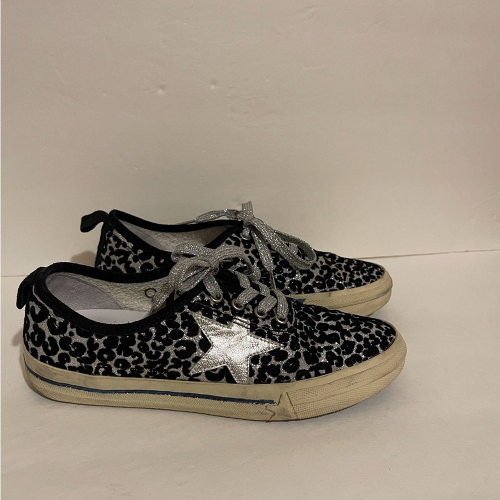 Golden Goose Black and Silver Leopard Print  Glitter Sneakers